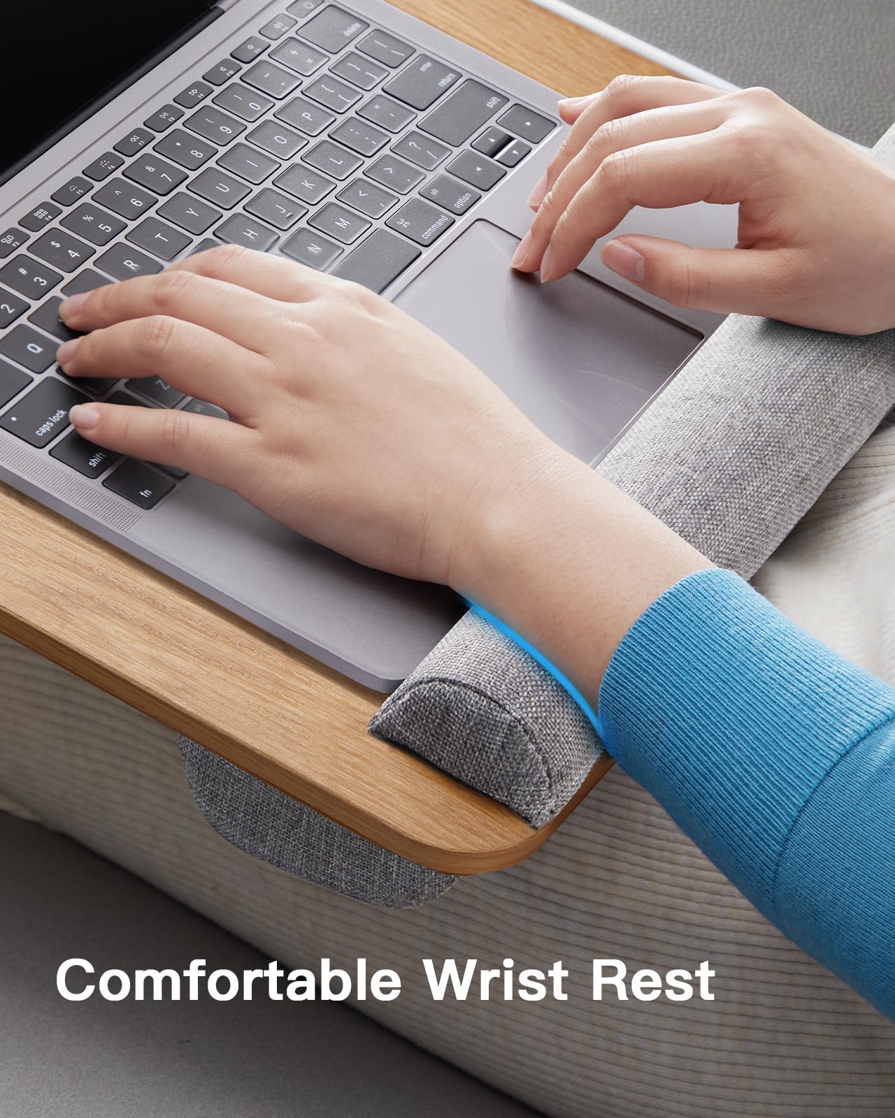 HUANUO Lap Desk - Fits up to 17 inches Laptop Desk, Built in Mouse Pad & Wrist Pad for Notebook, Laptop, Tablet, Lap Stand with Tablet, Pen & Phone Holder (Wood Grain)