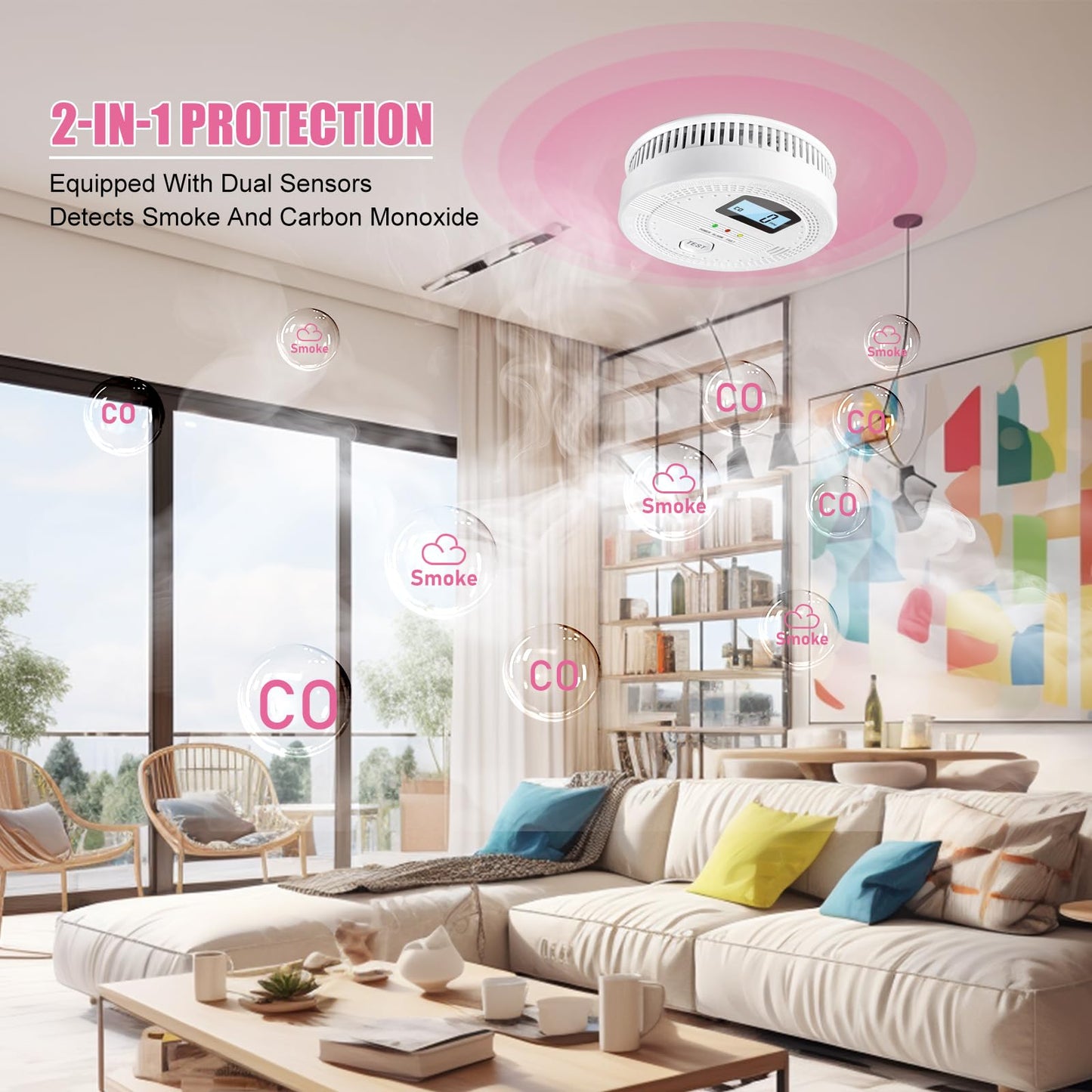 3 Pack Smoke Carbon Monoxide Detectors,2 in 1 CO & Smoke Fire Alarm for Home,Dual Sensor Smoke Alarm Carbon Monoxide Detector with LCD Display,Replaceable Battery Operated, 85db Sound(Battery Include)