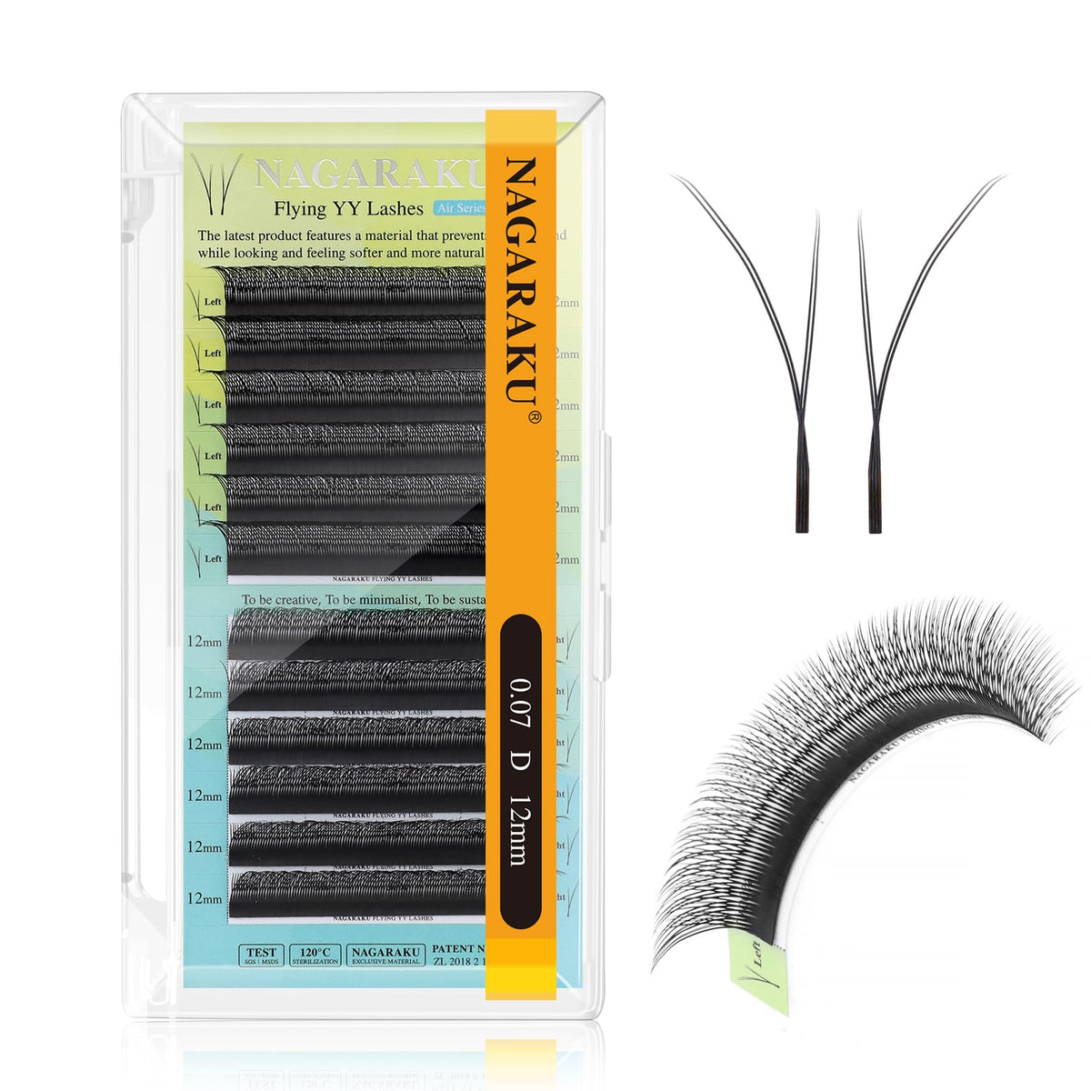 NAGARAKU Flying YY Eyelash Extensions Supplies y lash 0.07mm D curl 12mm Premade Fans 4D Russian Volume Y Shape Faux Mink Matte
