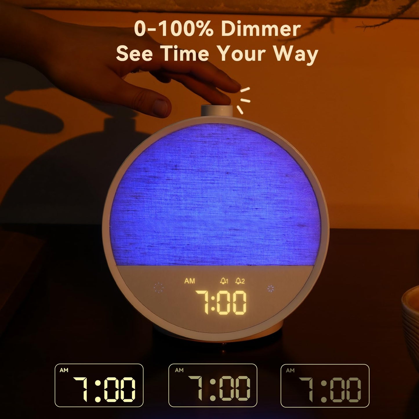 Vivilumens Sunrise Alarm Clock, Gentle Wake-Up Light & Sound Machine, Dual Alarms for Heavy Sleepers Adults, Natural Sounds, RGB Mood Light, Dimmable Bedside Night Lamp Ideal for Bedroom & Gifts