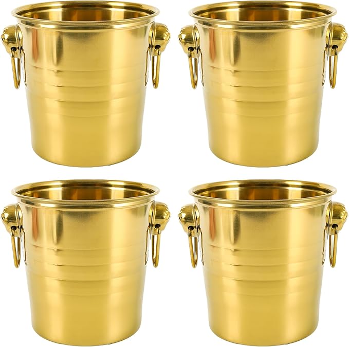 4 Pcs Stainless Steel Champagne Bucket, 3 Qt Double Wall Ice Bucket with Handles, Metal Wine Chiller for Champagne, Beer, ...