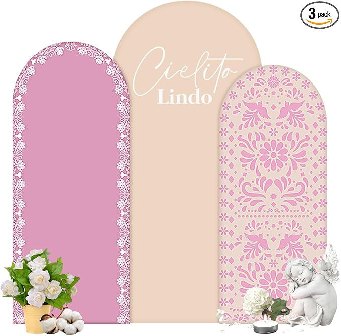 Chunful 3 Pcs Mexican Arch Backdrop Cover Baby Shower Photo Background Decor 2-Sided Round Top Lovely Backdrop Arch Cover ...