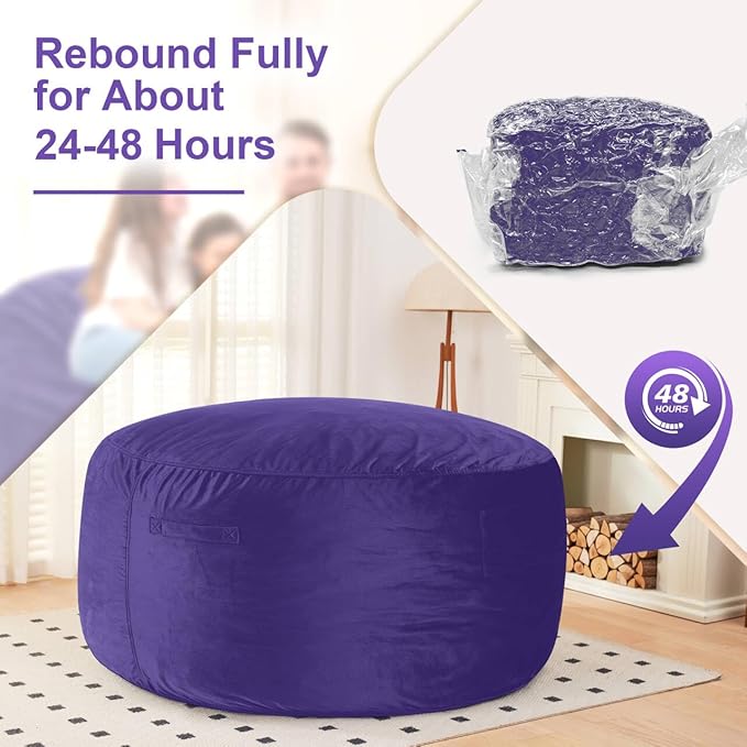 HABUTWAY Bean Bag Chair: Giant 6' Memory Foam Furniture Bean Bag Chair with Microfiber Cover - 6Ft,Purple