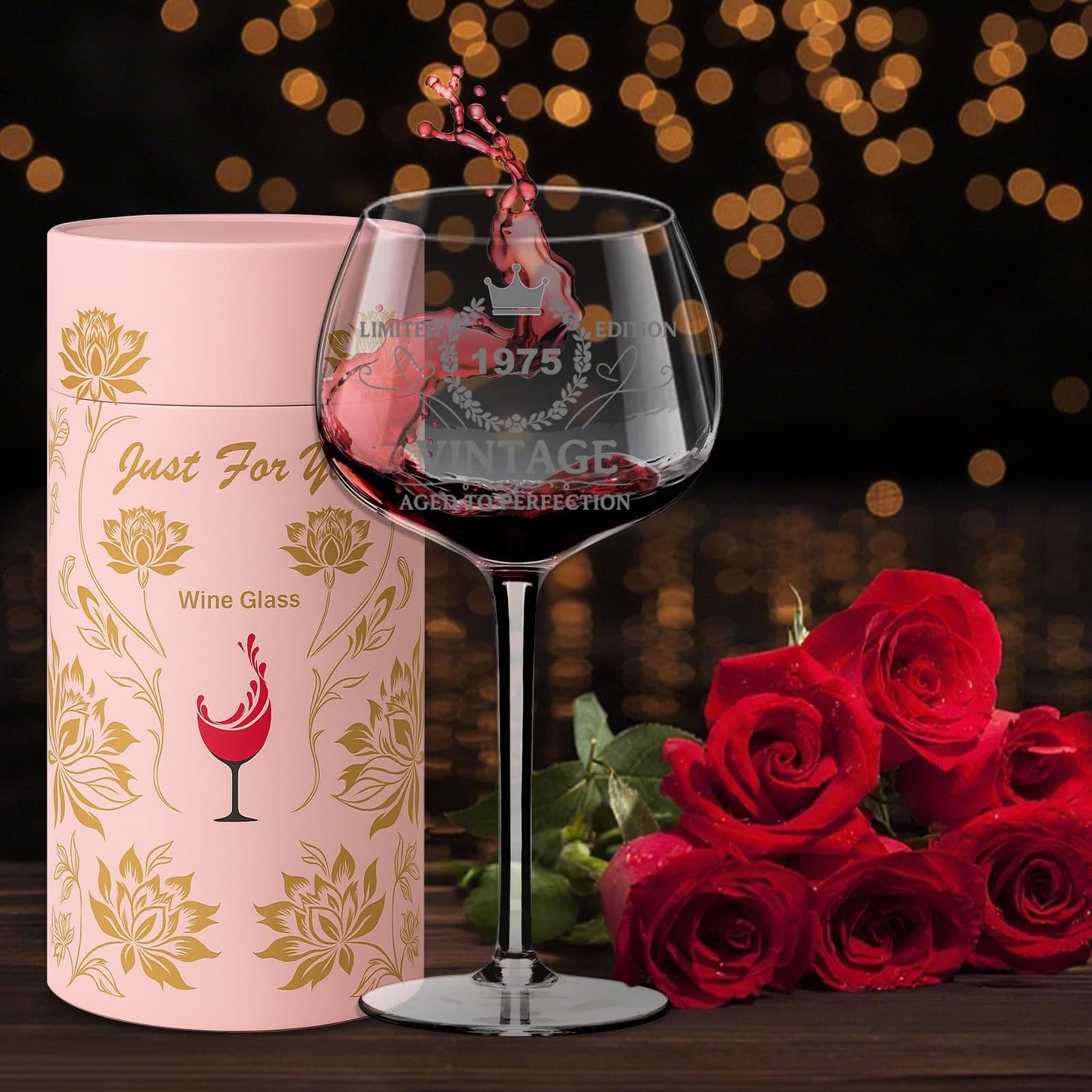 Lotnafee Funny 50th Birthday Gifts for Women, Vintage 1975 Engraved Wine Glass in Gift Box, Personalized Gift for Her, Mom, Sister, Daughter, Best Friend, Turning 50 and Fabulous Gift Idea