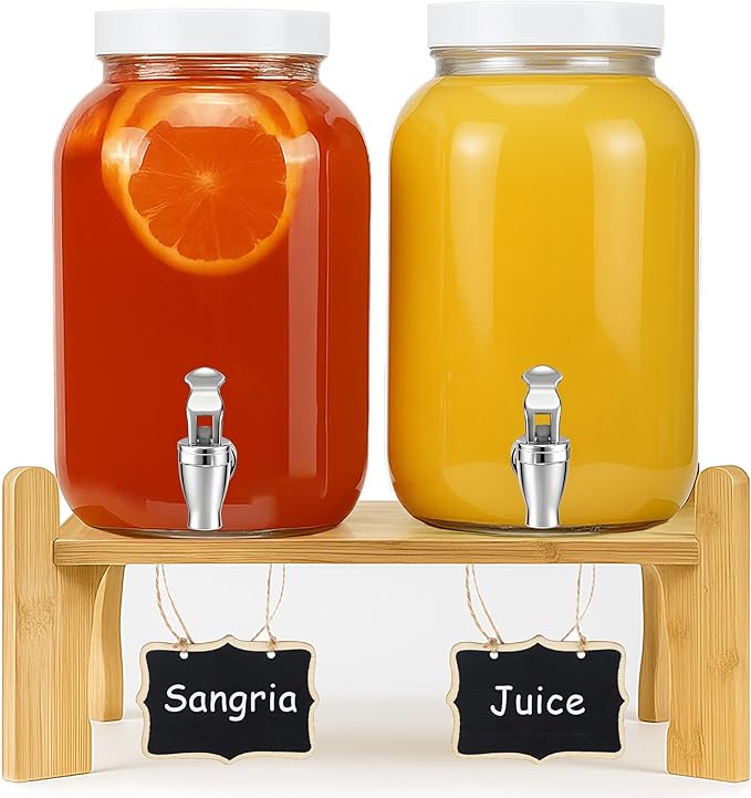 1 Gallon Large Glass Drink Dispensers with Stand for Parties, Glass Iced Beverage Dispensers with Spigot, Reusable Water D...