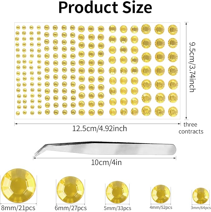 591pcs Face Gems Hair Gems Pearls, Self-Adhesive Face Jewels Eye Rhinestones 3/4/5/6/8 mm Face Gem Stick on, Halloween Makeup Gems Rave Accessories for Face Eyes Body Makeup (07.Light Gold)