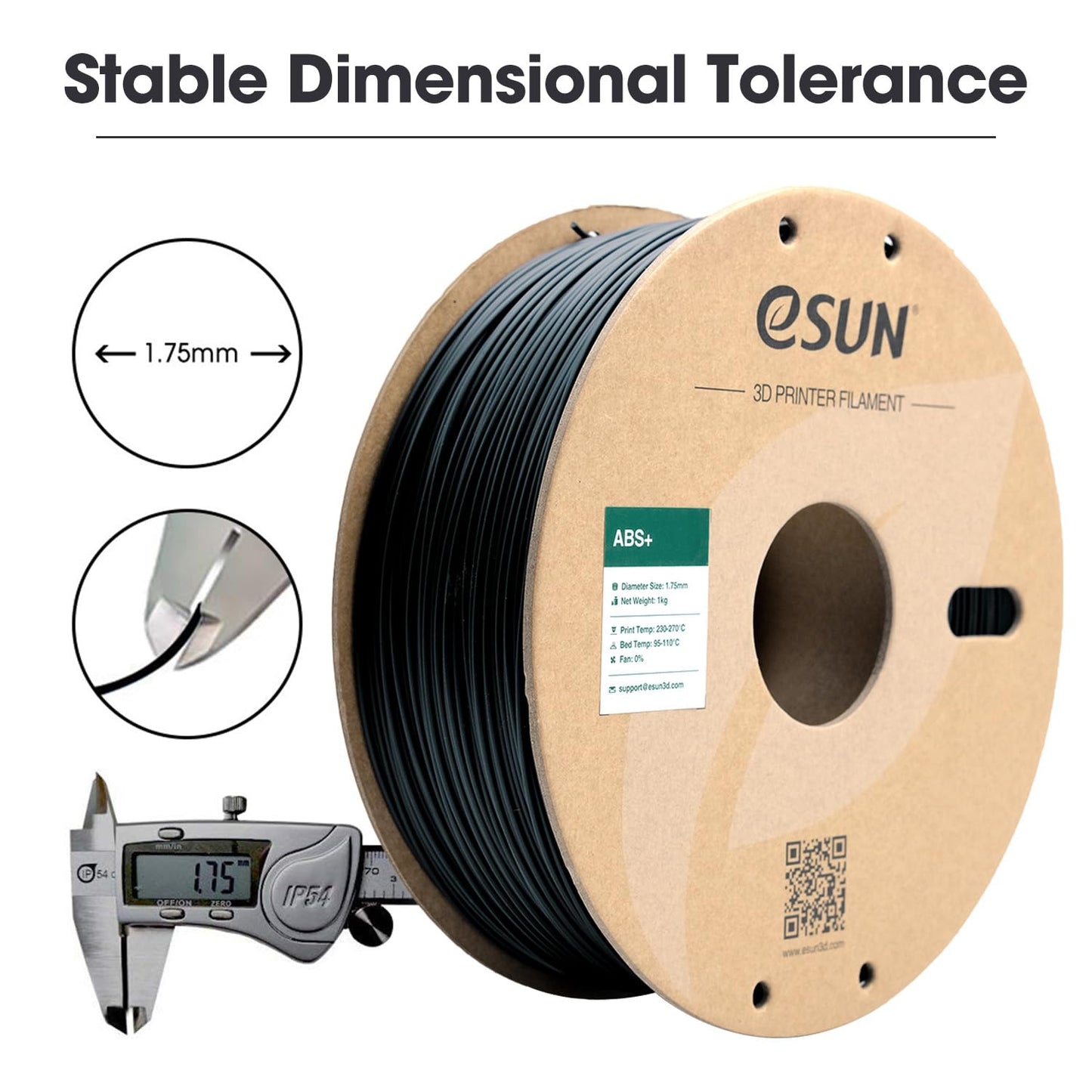eSUN ABS+ Filament 1.75mm, 3D Printer Filament ABS Plus, Dimensional Accuracy +/- 0.05mm, 1KG Spool (2.2 LBS) 3D Printing Filament for 3D Printers, Black