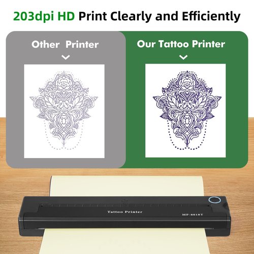 YISUN Tattoo Stencil Printer, Portable Wireless Tattoo Printer, 2000mah Rechargeable Battery with 10 Transfer Papers, Compatible with Android,iOS & Windows