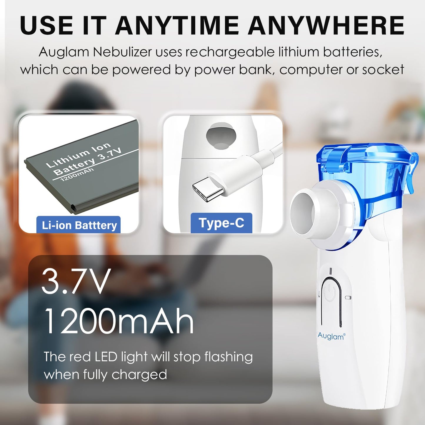 Ultrasonic Portable Nebulizer, USB Rechargeable Portable Nebulizer with Auto Clean for Adults Kids Travel Home Daily use