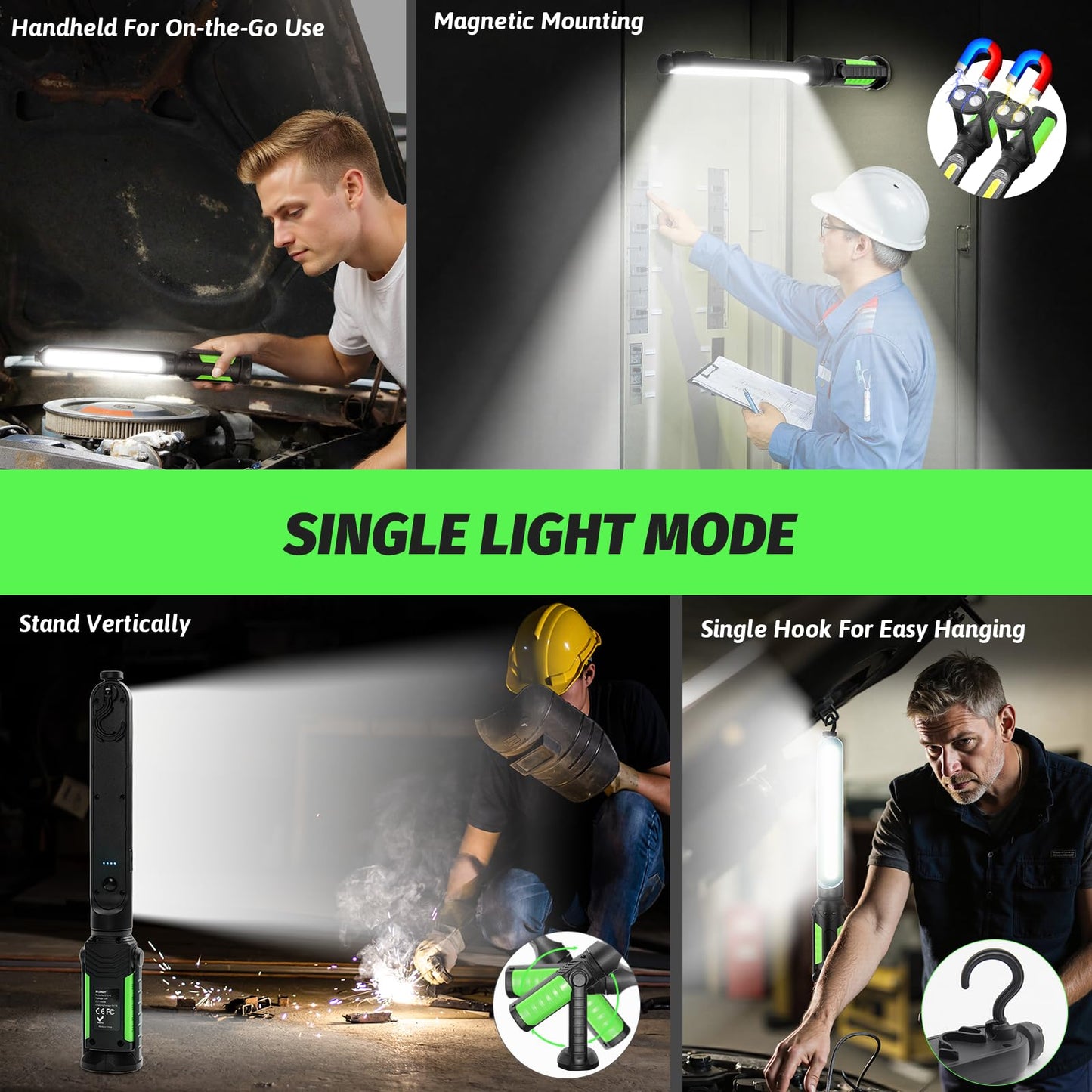 Rechargeable Mechanic Light, Single or Dual Use Underhood Work Light with Magnet and Sensor, 2400LM Magnetic Work Light Bar for Car, Inspection, Workshop, Garage, Emergency (2 Pack)