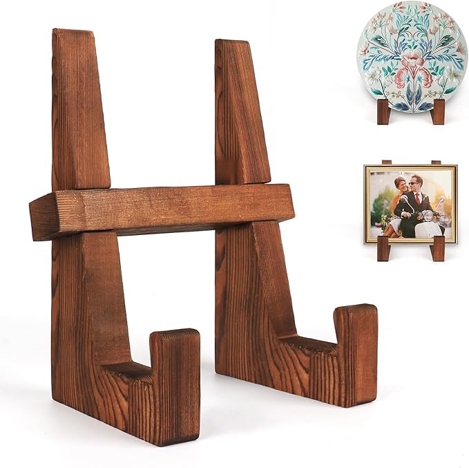 DEBETOOL Wooden Plate Stand - 8.8inch Wood Plate Holder Stand for Display, Rustic Wooden Picture Frame Holder Stand, Decor...