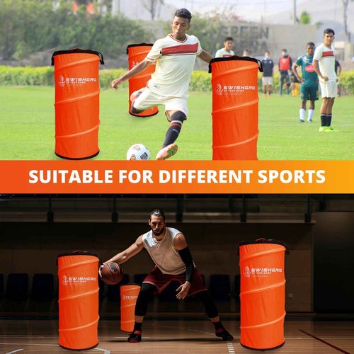 SwishGrid Portable Pop-Up Defender Dummy Trainer - Basketball Dribble Training - Football Tackling, Soccer Dribbling Dummies - Equipment to Improve Skills w/Built-in Storage (3 - Pack)