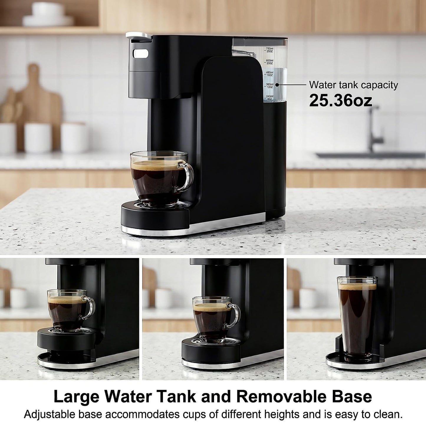 All-in-1 Single Serve Coffee Machine, Hot and Iced Coffee Maker for Ground Coffee, K-Cup Pod, NES Original and DG Pod, 20 Bar Espresso Coffee Maker, Customizable Brew Volume, Heats up in 3 seconds
