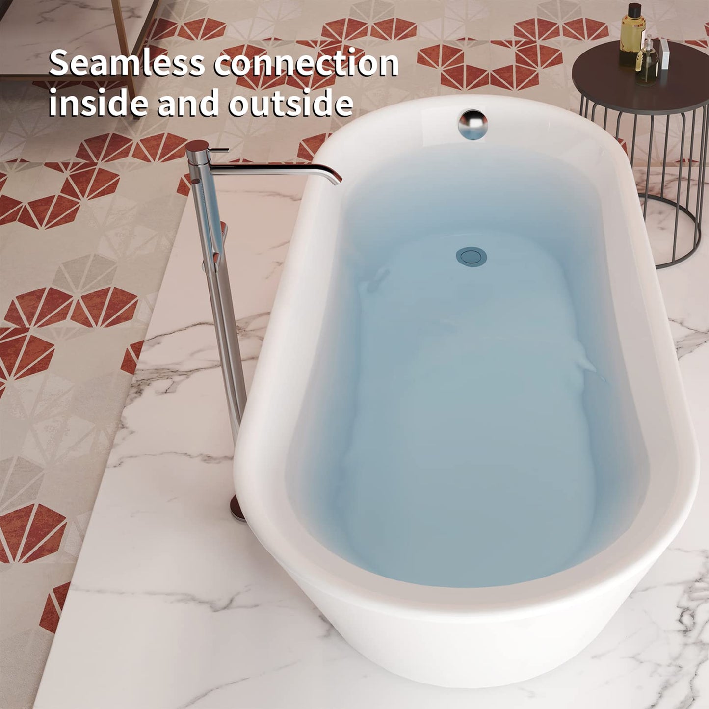 Mokleba 61" Acrylic Freestanding Bathtub, Single Slipper Free Standing Tub, Soaking Tub with Integrated Slotted Overflow, Toe-Tap Chrome Drain, cUPC Certified, Glossy White