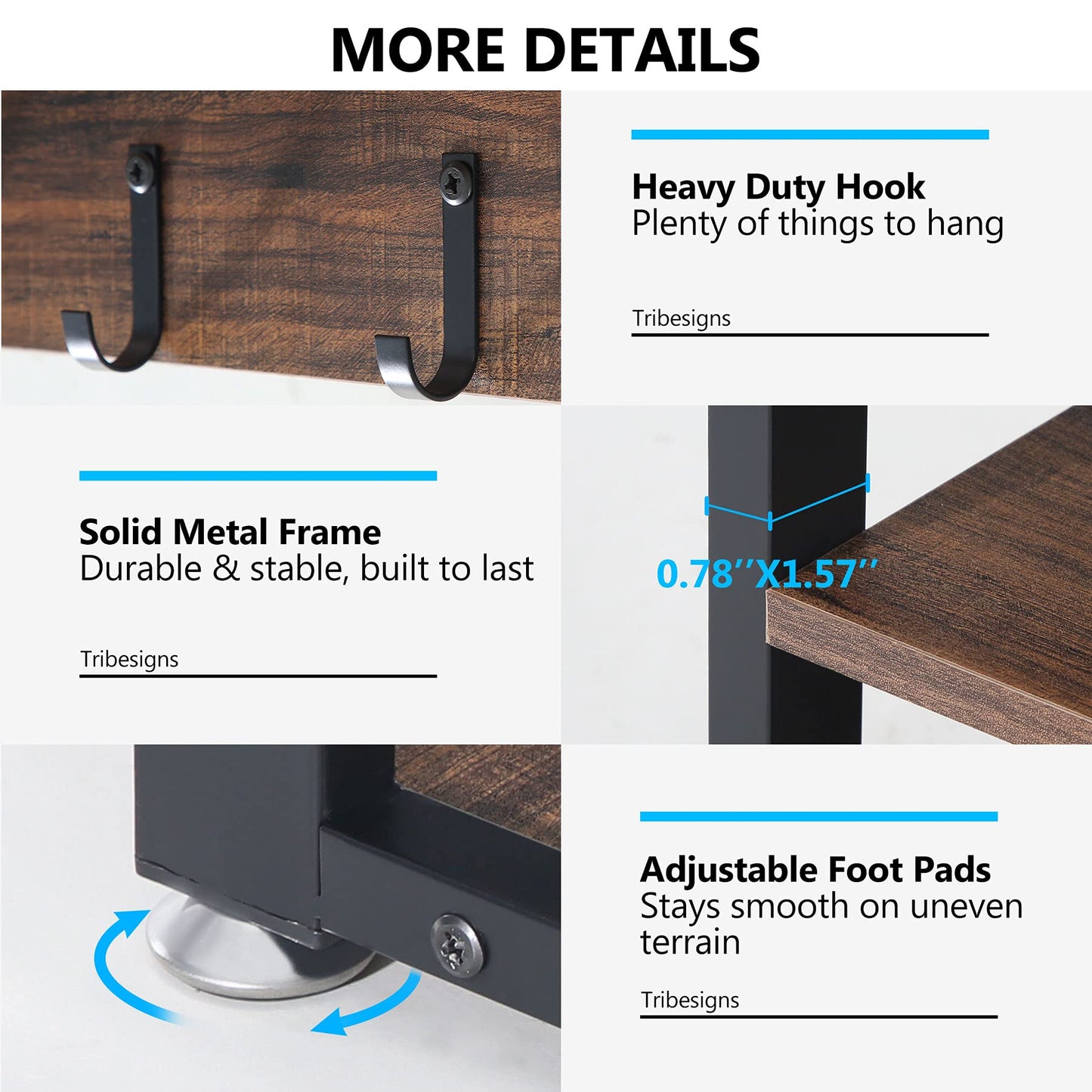 Tribesigns Industrial [Shoe] [Rack] [Bench] with Coat [Rack] Set with Hall Tree, 3 Storage Cubbies, 7 Hooks for Entryway, Hallway, 5-in-1Design, Rustic Brown
