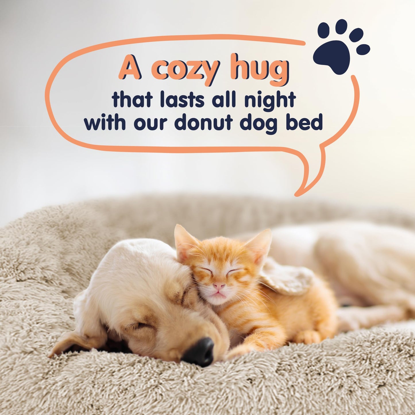 Petloox Donut Dog Bed - Premium Comfort for Anxiety Relief - Fluffy & Calming Design with Ultra-Plush Support | Cozy Round Dog Bed with Super Soft Circle Style (Size L Beige)