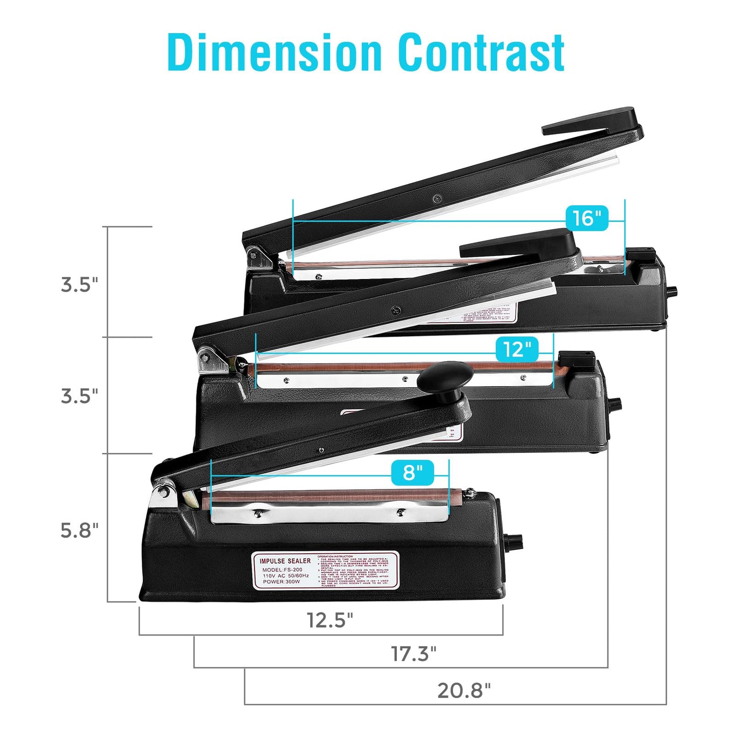 METRONIC 8 inch Bag Sealer, Black Impulse Heat Sealer for Plastic Bags, Poly Bag Sealing Machine with Repair Kit. Clean, Crisp and Fast Sealing Machine