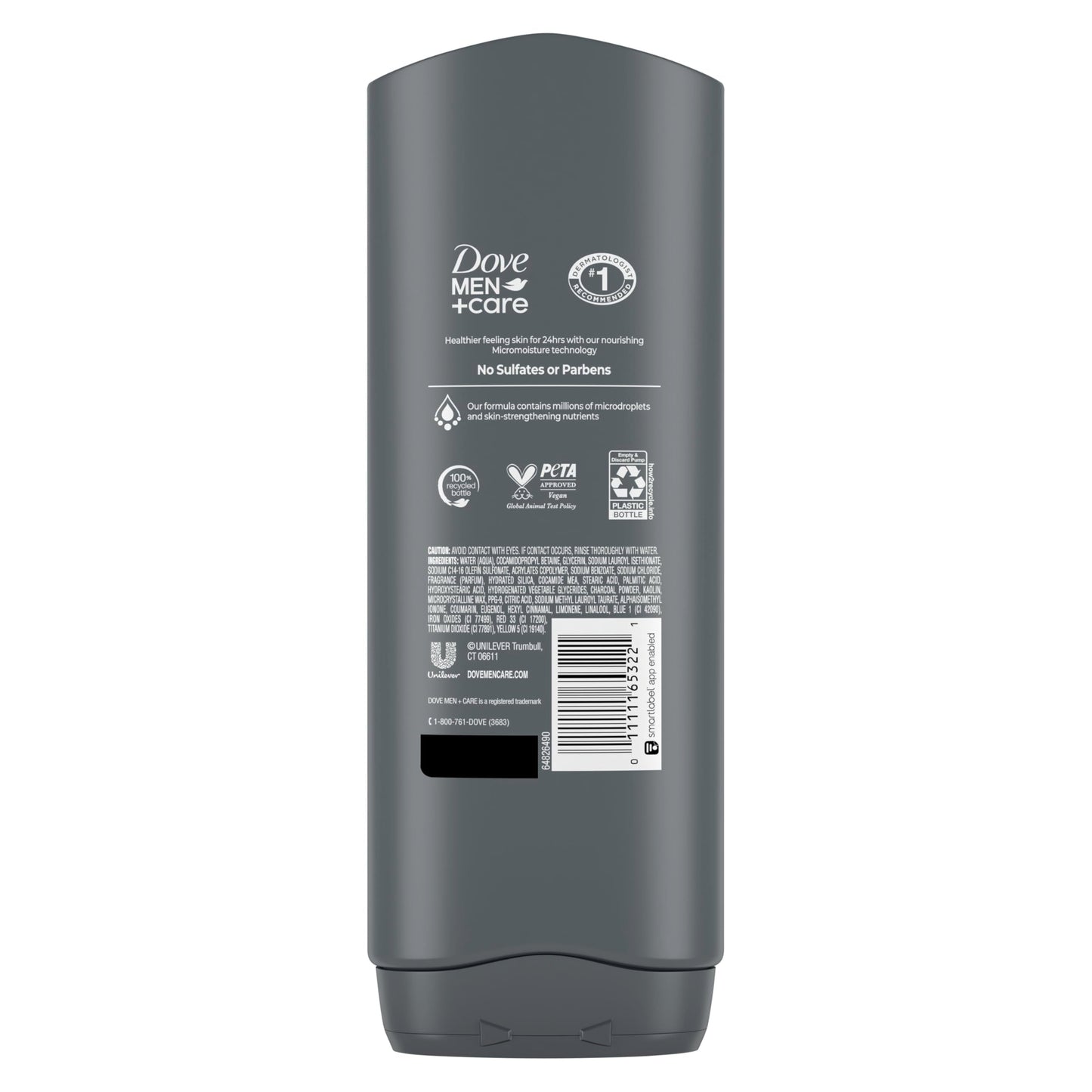 DOVE MEN + CARE Body and Face Wash 4 Count Purifying Charcoal + Clay Body Wash for Men with 24-Hour Nourishing Micromoisture Tec