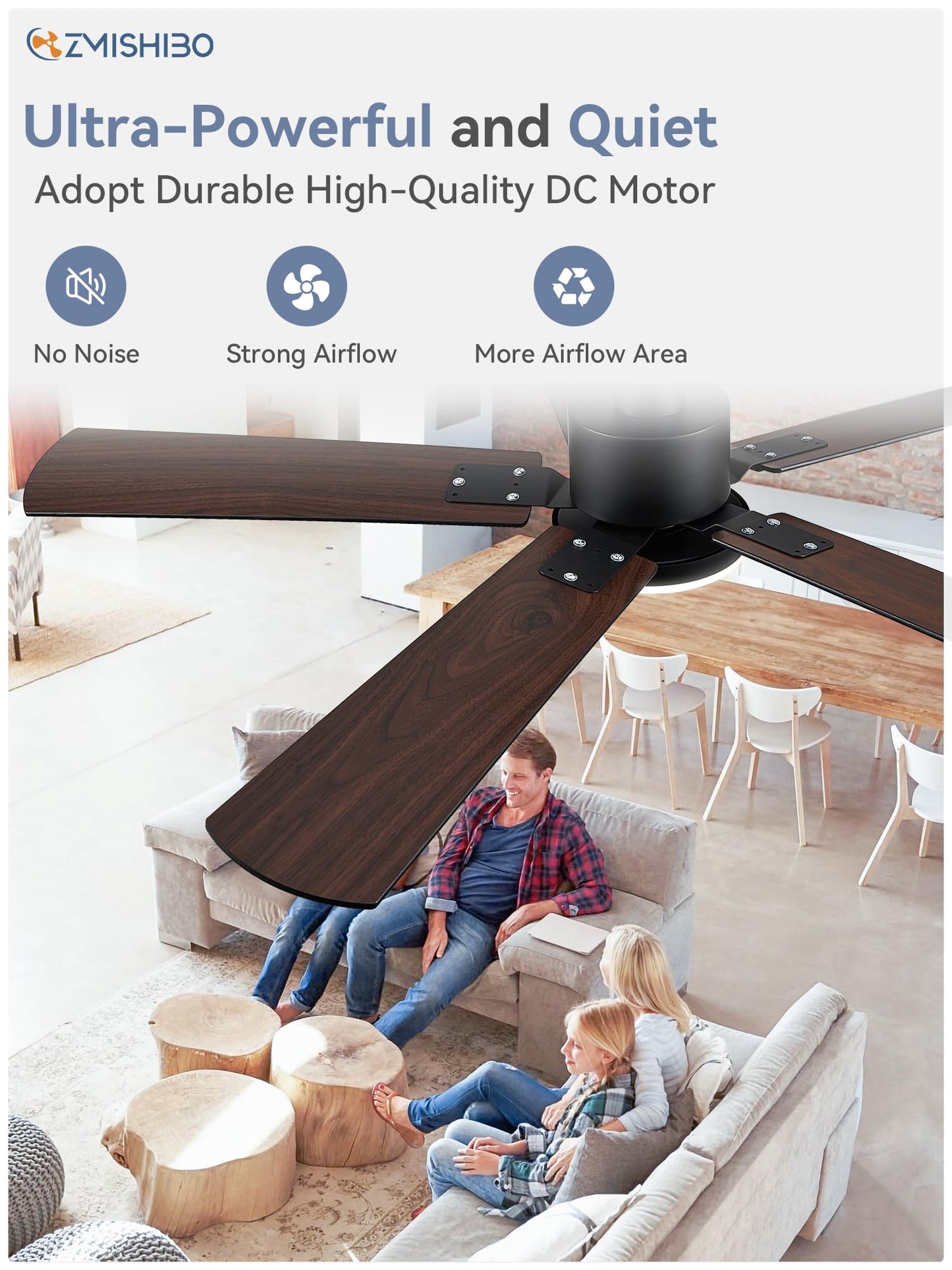 ZMISHIBO 2 Pack 52" Ceiling Fans with Lights, Black Modern Ceiling Fan with Remote & App Control, Farmhouse Indoor Fan with Dual Finish Blades, Quiet & Strong Motor, 24W Dimmable Bright LED Light.