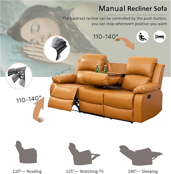 A Ainehome Living Room Furniture Set Leather Recliner Sofa Set Loveseat Chair Furniture Sofa Set for Living Room/Small Space/Rv/House/Office/Theater Seating (A-Ginger Leather, Sofa+Chairs)