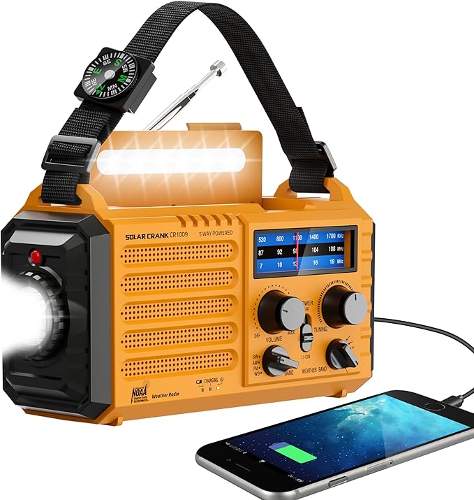 Eoxsmile Emergency Radio with NOAA Weather Alert– 5000mAh Solar Hand Crank Portable AM/FM Shortwave Radio, Rechargeable Ba...