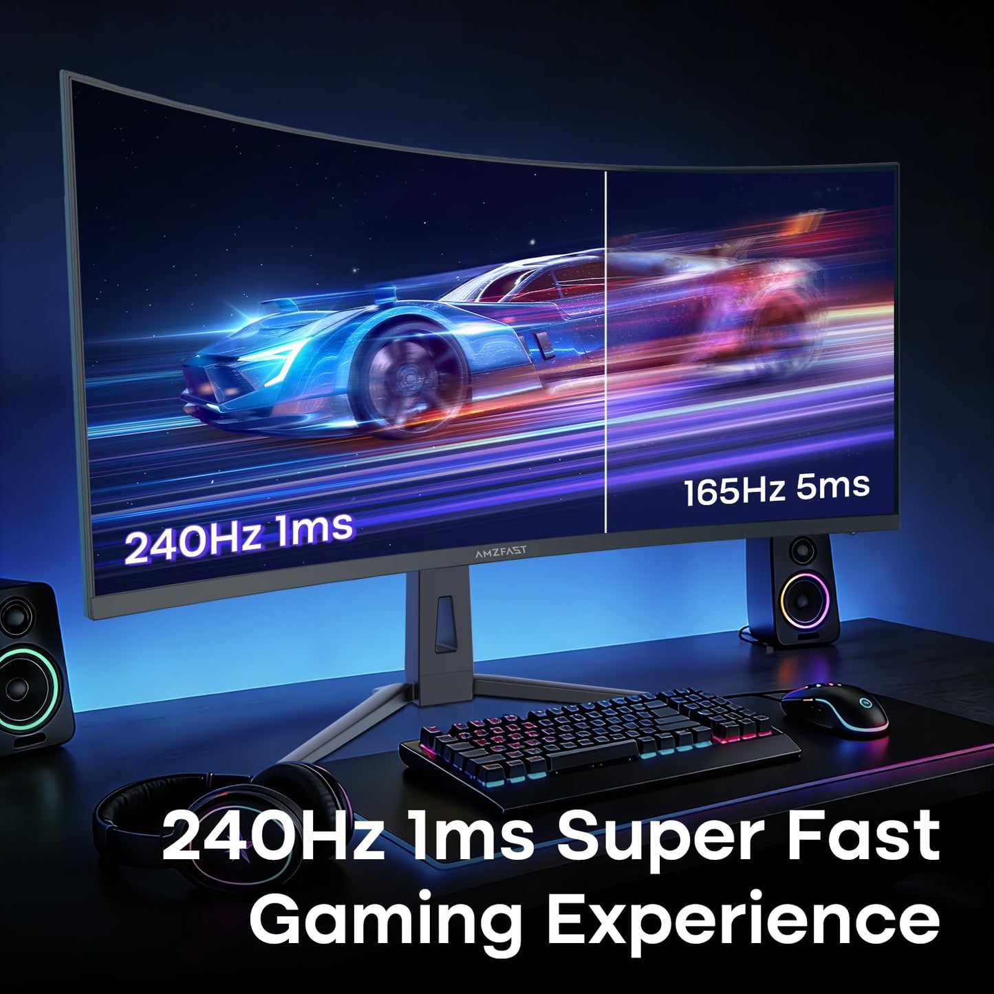 Amzfast 34 Inch Curved Monitor 240Hz UWQHD (3440x1440) Gaming Monitor, 1ms G-SYNC Compatible, 1500R, PIP/PBP, HDR400, 96% DCI-P3, Tilt/Swivel/Height Adjustable, TÜV Rheinland, HDMI 2.1, AMZG34C8 Pro