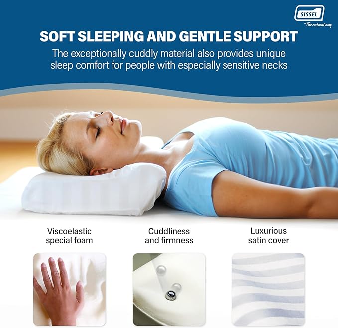 SISSEL Soft Deluxe Neck Pillow | Washable Satin Cover at 104�F | Viscoelastic Foam | Extra Wide & Height Adjustable | Optimal Sleeping Comfort | Made in Sweden | 24.8 x 13 inches | 5-Year Warranty