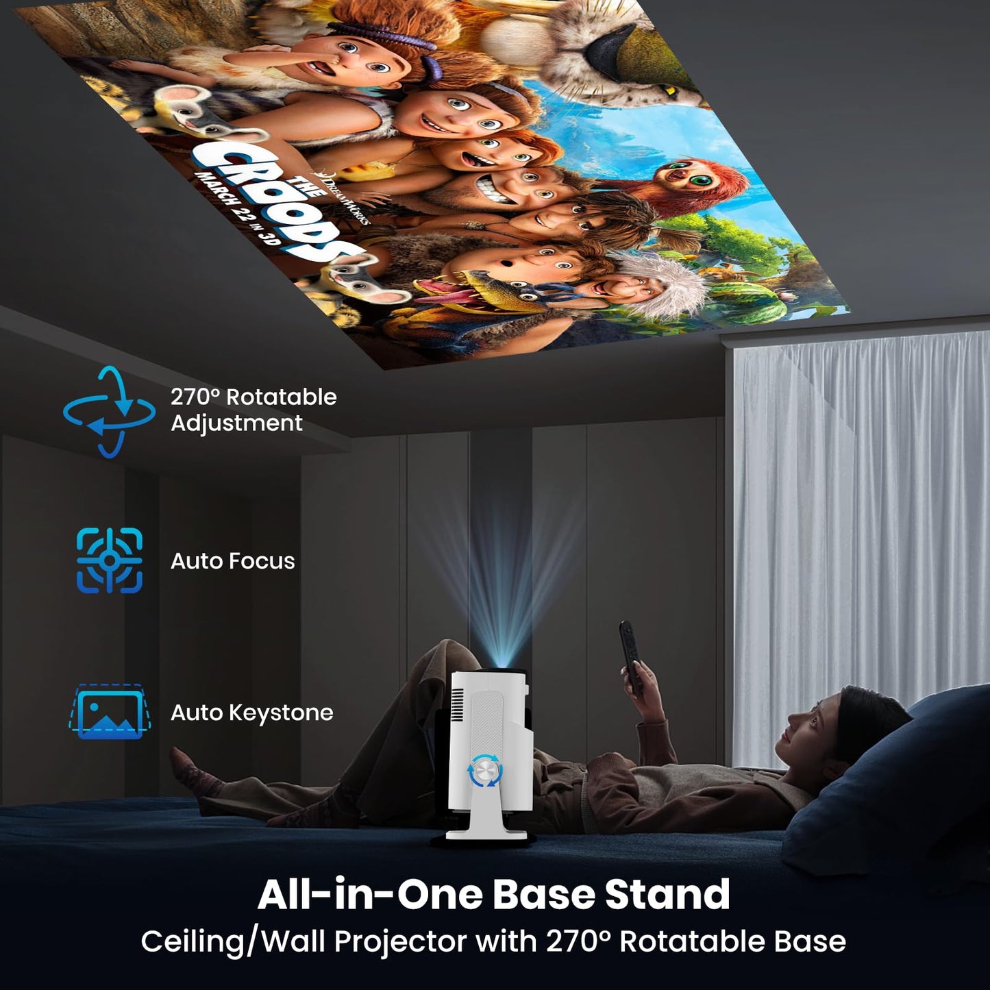 4K Smart Projector [Auto Screen Correction & 3D Audio & 1080p FHD Native Res] Built-in Genuine TV OS - Feature-rich Apps, Black-and-white