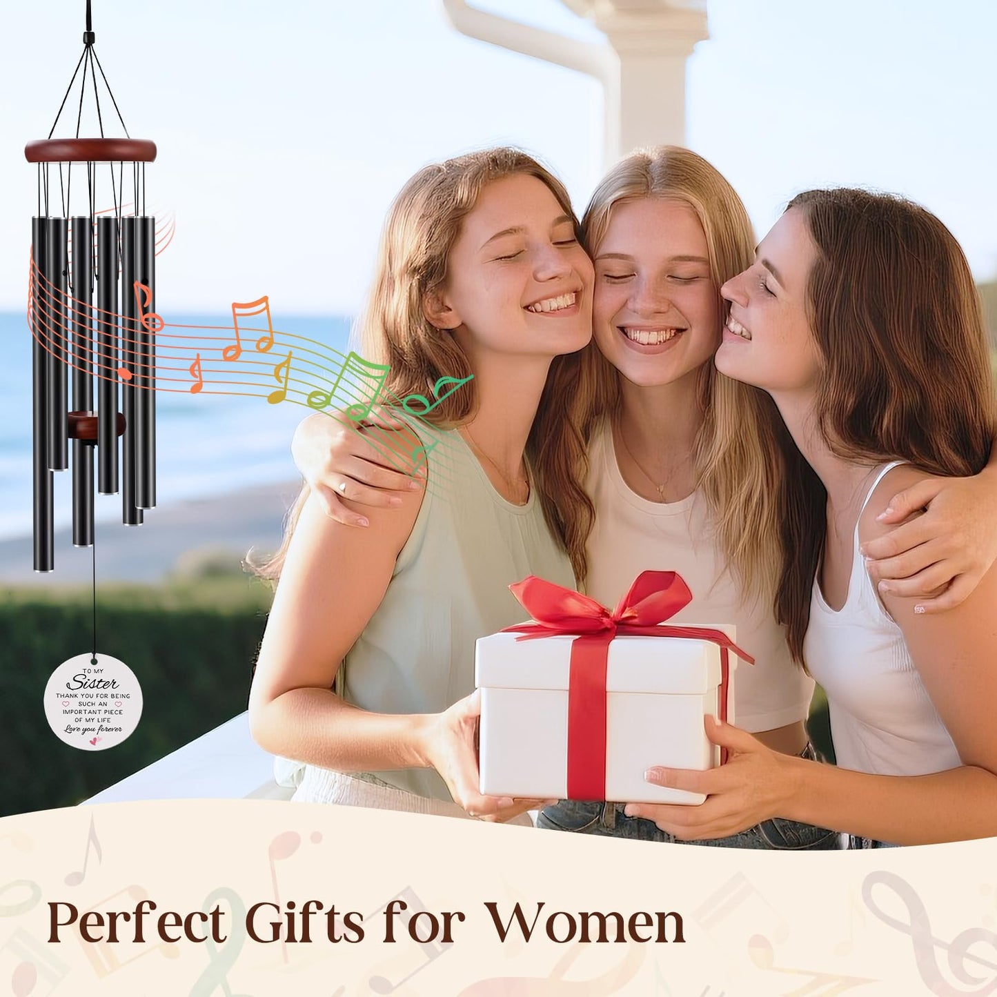 BeauGift Sister Birthday Gifts, Ceramic Wind Chime from Big Sisters Brother, Best Sister Ever Wind Chimes Gift for Christmas Wedding Graduation, Home Decor Keepsake for Bestie Stepsister Sis in Law
