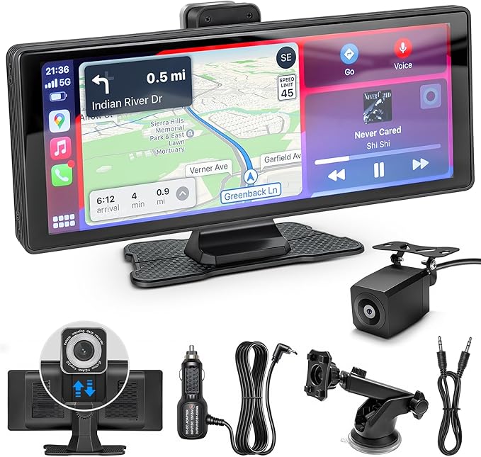 Wireless Carplay Screen for Car 10.26" Portable Touchscreen Car Stereo for Apple Carplay & Android Auto with 4K 360 Rotati...