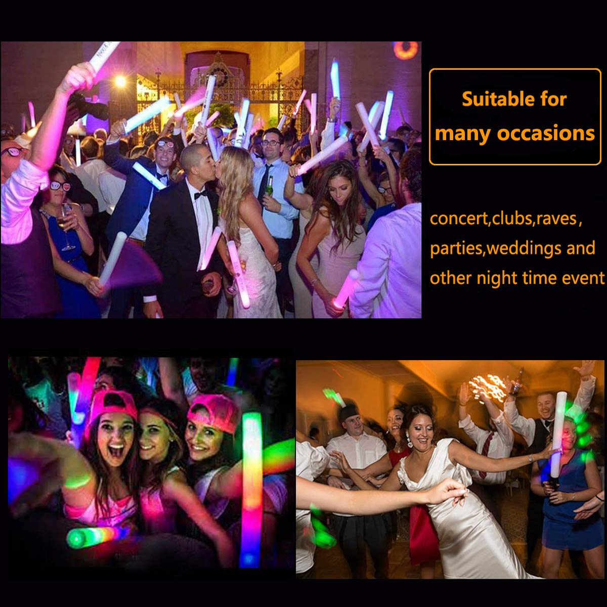 Bylaotrs Foam Glow Sticks Bulk 100 Pack,3 Modes Flashing LED Light Sticks Glow in The Dark Party Supplies Light Up Toys for Parties Wedding Birthday Concert Christmas Halloween