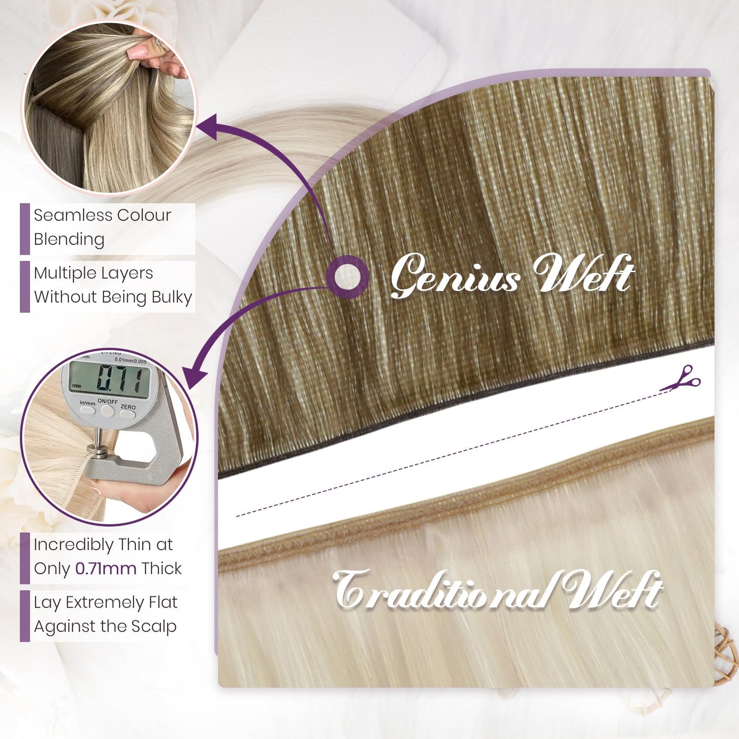LaaVoo Hand Tied Weft Hair Extensions Human Hair Sew in Hair Extensions Real Human Hair Ombre Dark Brown to Light Brown Mix Blon