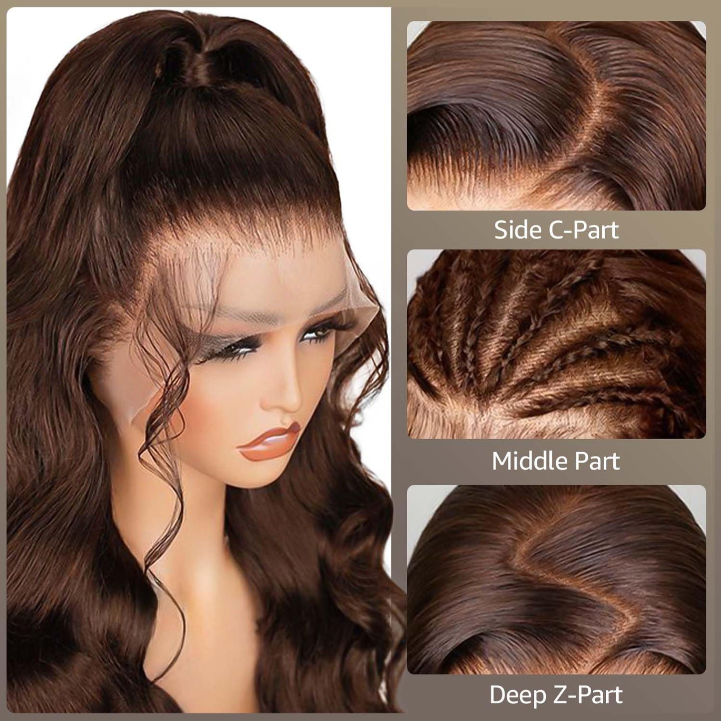 DOLLY PRETTY Chocolate Brown Lace Front Bob Wig 10Inch 13x6 Body Wave Lace Front Wigs Human Hair 200 Density Pre Plucked 4# Colo