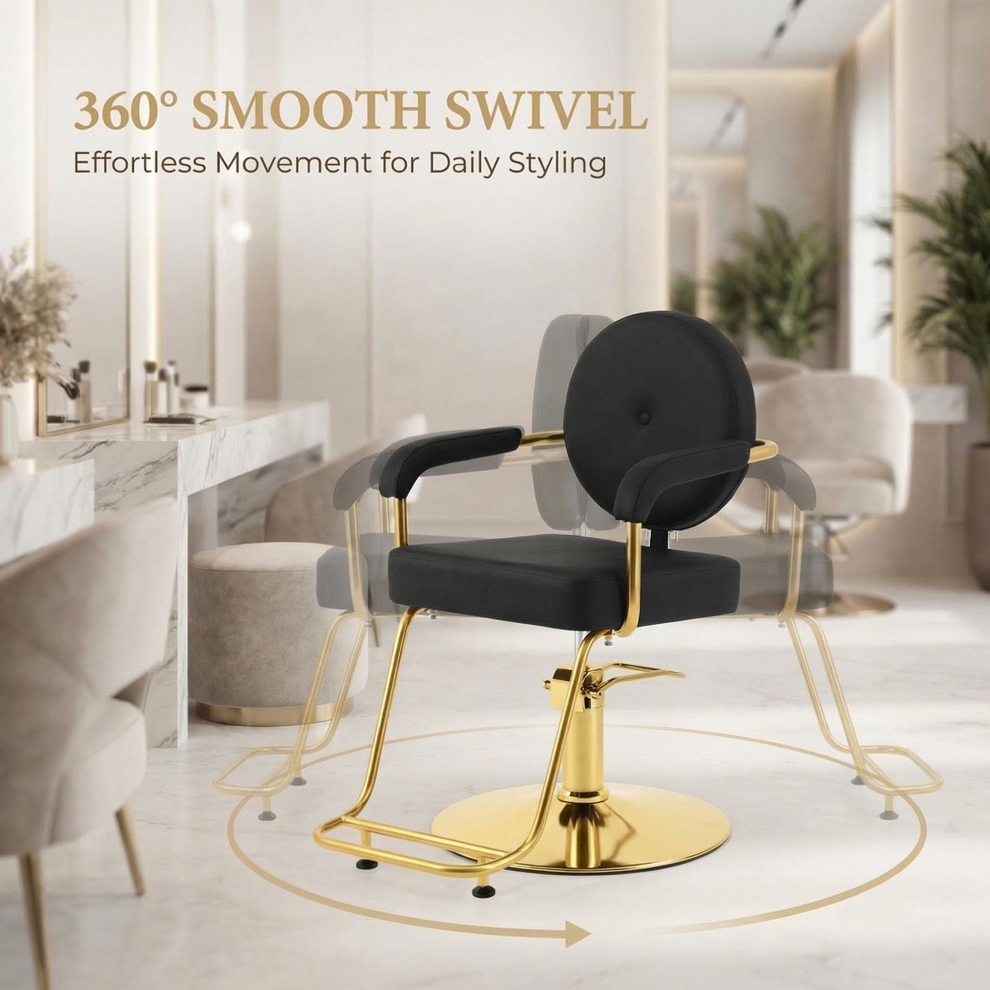 Artist hand Barber Salon Chair for Hair Stylist, Hydraulic Salon Styling Chair 360° Swivel Adjustable Height, Spa Beauty Equipment for Beauty Salon, Home Studio, 330 lbs Capacity, Black and Gold