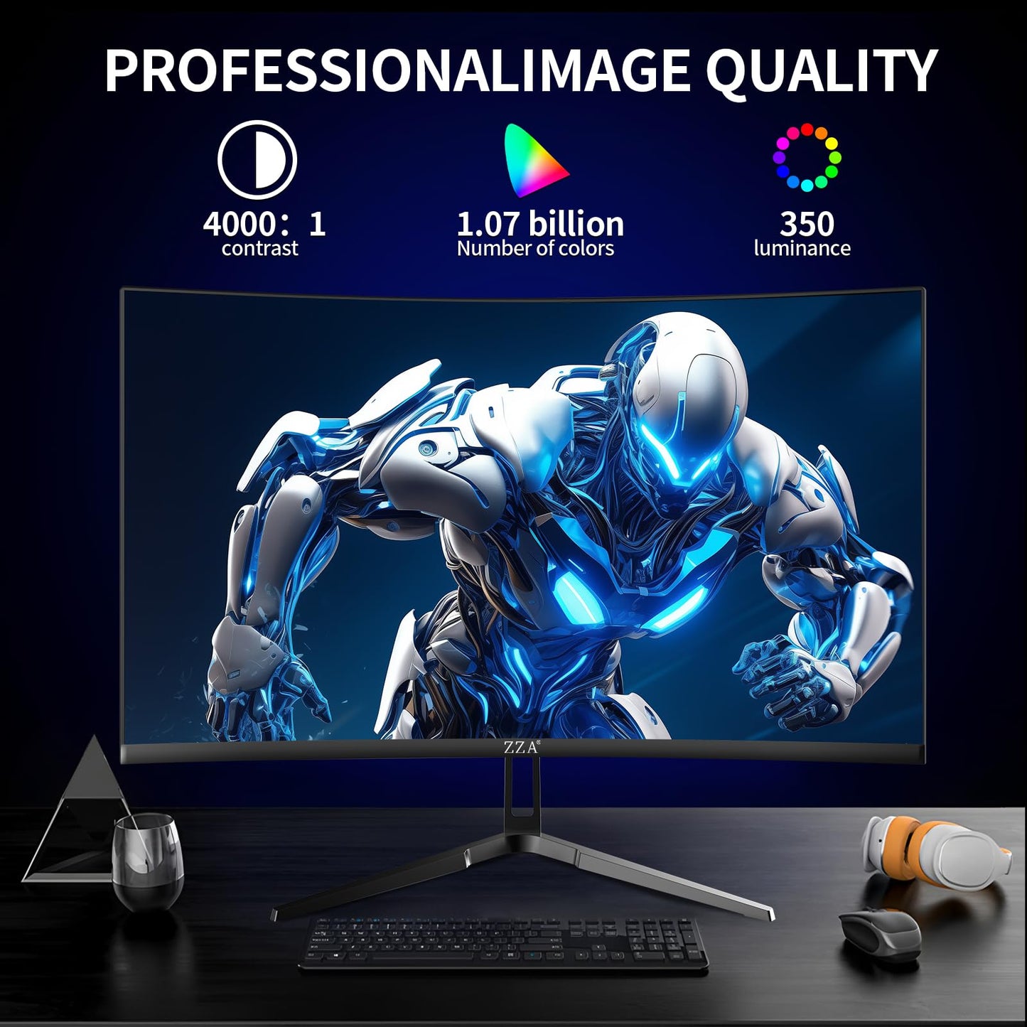 ZZA 32 Inch Curved Gaming Monitor 4K 160HZ Computer Monitor UHD 3840 * 2160P VA Screen, 1500R Curved, Supports AMD Freesync, 100% sRGB, Built-in Wall Mountable Installs(HDMI 2.1/DP 1.4)