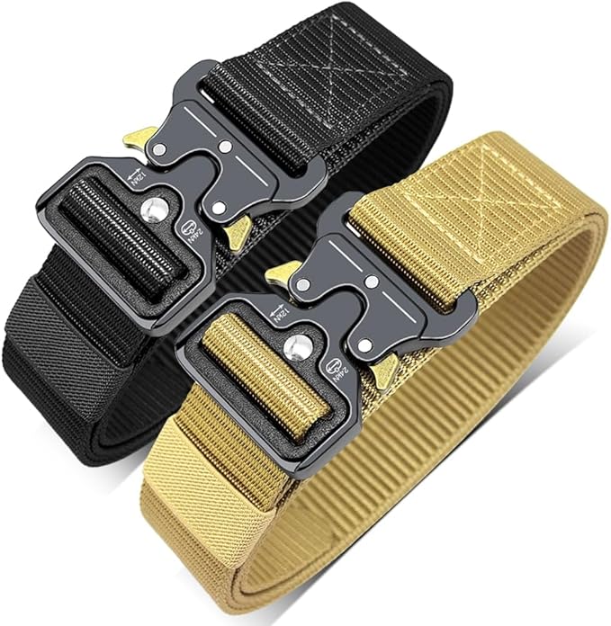 Men's Tactical Belt,Military Rigger Elastic Nylon Belt 2-Pack,with Retainer Quick Release Metal Buckle outdoors