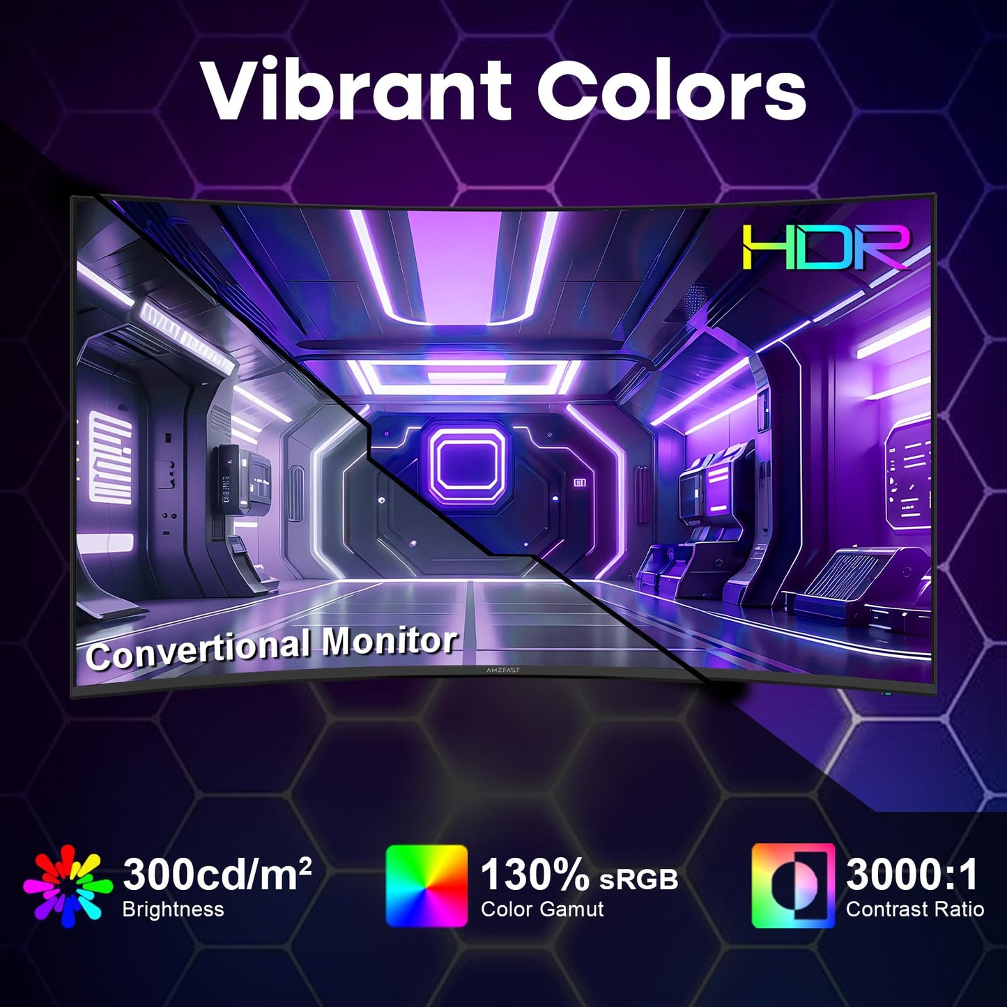 Amzfast 27 inch 200Hz Curved Gaming Monitor, FHD 1080p with Built-in Speakers, FreeSync, MPRT 1ms, 130% sRGB, 3000:1, 1500R, VESA Mount, HDMI 2.0&DP 1.4, 12 Months Warranty Exchange, AMZG27C1
