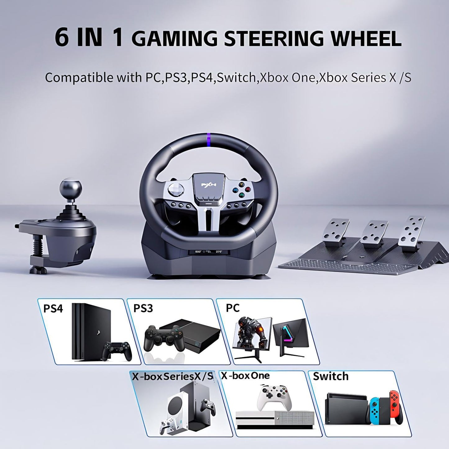 PXN Gaming Steering Wheel - V9 GEN2 Racing Wheel 270/900° Car Simulation with Pedal and Shifter, Paddle Shifters Driving Wheel for PC, PS4, Xbox One, Xbox Series X|S