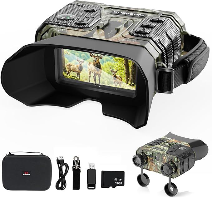 WOSPORTS 4K Night Vision Goggles with 36MP Photo, 1300FT Range, Built-in Flashlight & Compass, 5000mAh Battery, Supports 2...