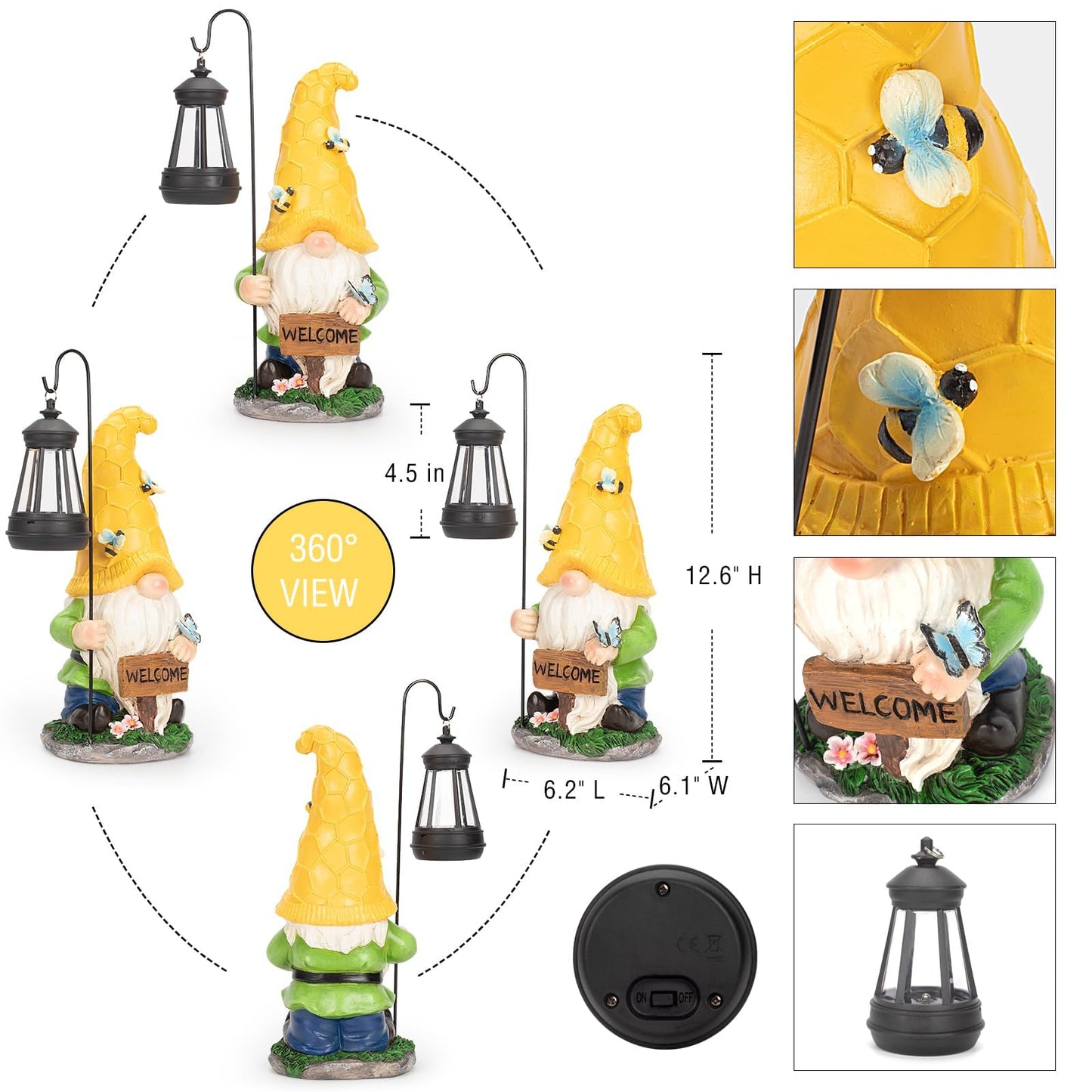 Solar Large Garden Gnomes Outdoor Statues with Lantern Light, Welcome Gnome Garden Outdoor Decor Gift Waterproof Decoration for Patio, Balcony, Yard Ornament Mom Gift
