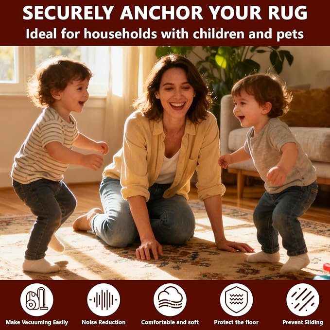 Non Slip Rug Pad Gripper, 4 x 6 Ft Extra Thick Foam Under Area Rug Carpet Pads for Any Hard Surface Floors, Keep Your Carpets Safe and in Place, Prevent Rug from Wrinkling or Buckling