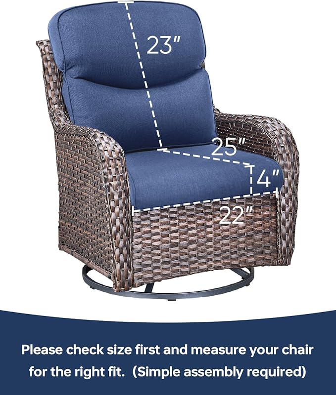 ACTREST Pop 22x25/22x24 Outdoor Cushions for Patio 5 Piece Set - Set of 5 Water-Resistant Replacement Cushion for Wicker Rocking Swivel Chairs Loveseat Couch Sectional Sofa - Navy Blue/Smile