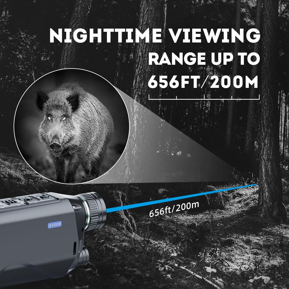 PARD Night Vision Monocular, Digital Night Vision Goggles for Wildlife Viewing, Hunting & Outdoor. IR Illuminator with 200m, 1024 * 768px, Photos and Videos Playback, WiFi. NV009-850nm