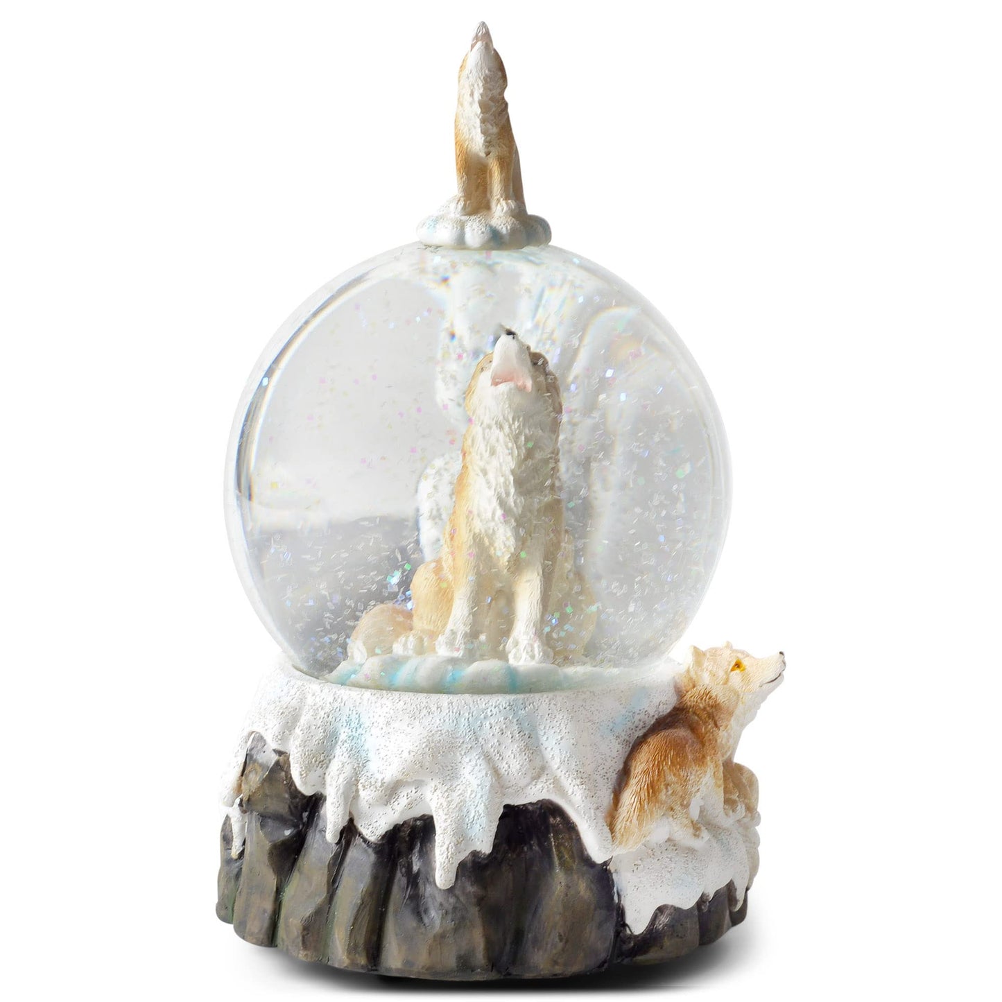Elanze Designs Howling Glitter Wolf with Babies Tabletop Dresser Nightstand Figurine Decoration 100MM Sturdy Water Wind Up Musical Snow Globe Plays Tune Born Free