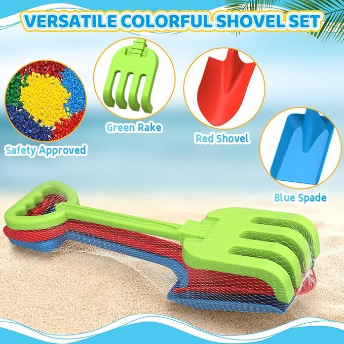 Dilabnba 16'' Beach Sand Shovels Spade Scoop Rake Tool for Kids Toddlers, Garden Snow Beach Sandbox Shovels Toy for Digging, Gift for Boys Girls- 3 PCS/Plastic
