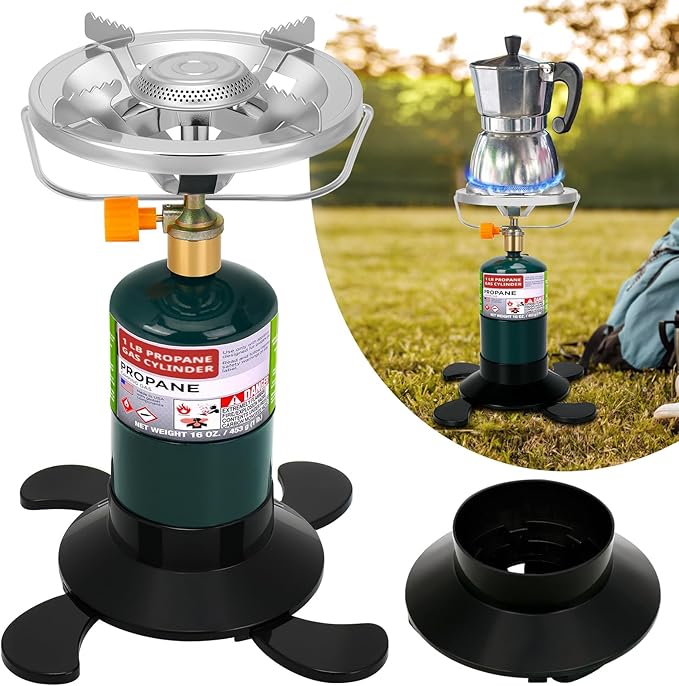 Camping Stove Propane Burner, Portable Camp Stove with Foldable Gas Tank Base, Adjustable Flame Backpacking Cooker for Cam...