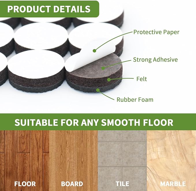 COVERCORNER Non Slip Furniture Pads 48 PCS - 32 pcs 1” Round + 16 pcs 2" Square - Anti Slip Furniture Pads - Self Adhesive Rubber Feet Furniture Feet - Chair Leg Floor Protectors