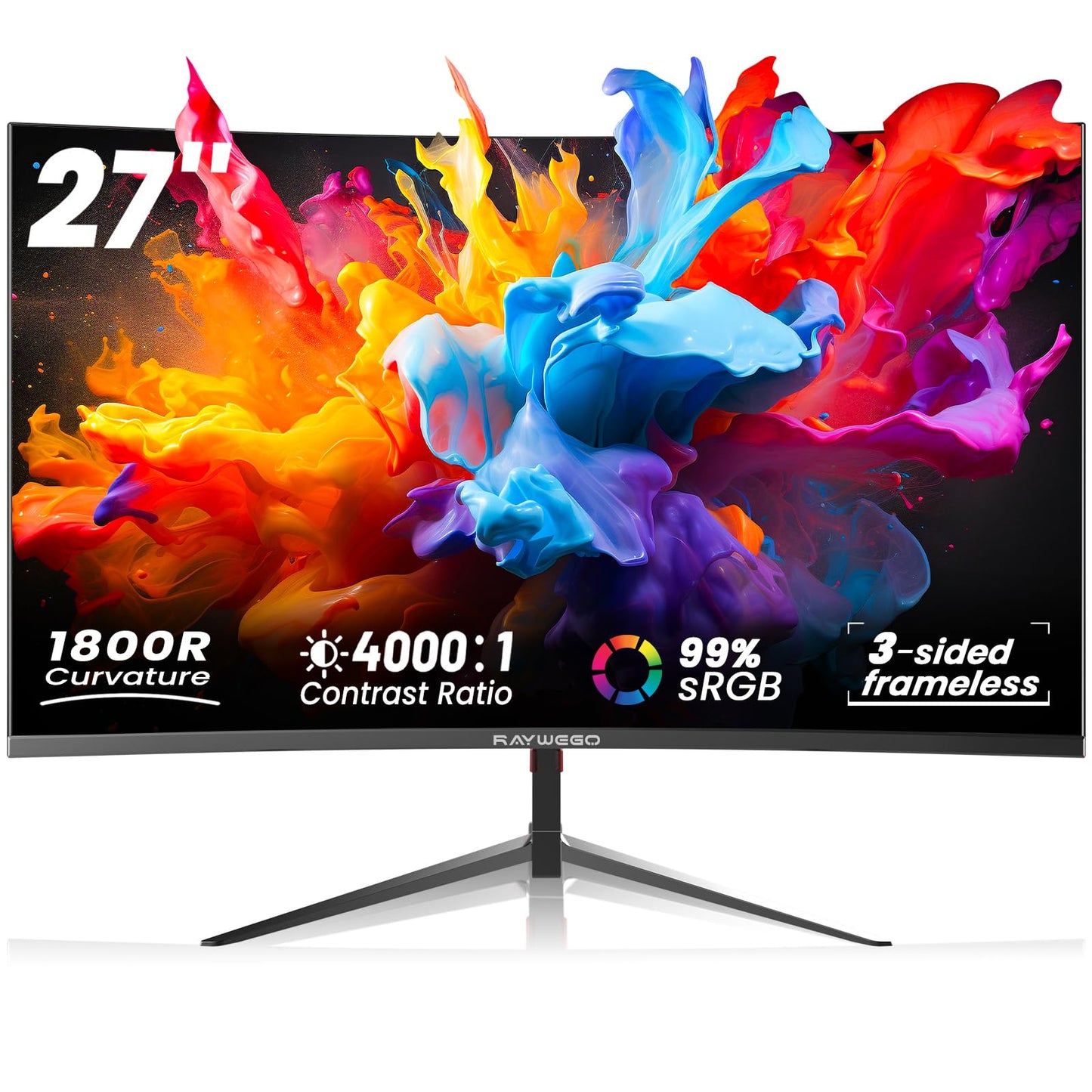 Raywego 27 inch 1800R Curved Monitor 100Hz Computer Monitor 1080p Monitor,4000:1 Contrast Ratio,Three-Sided Slim Bezels,Blue Lig