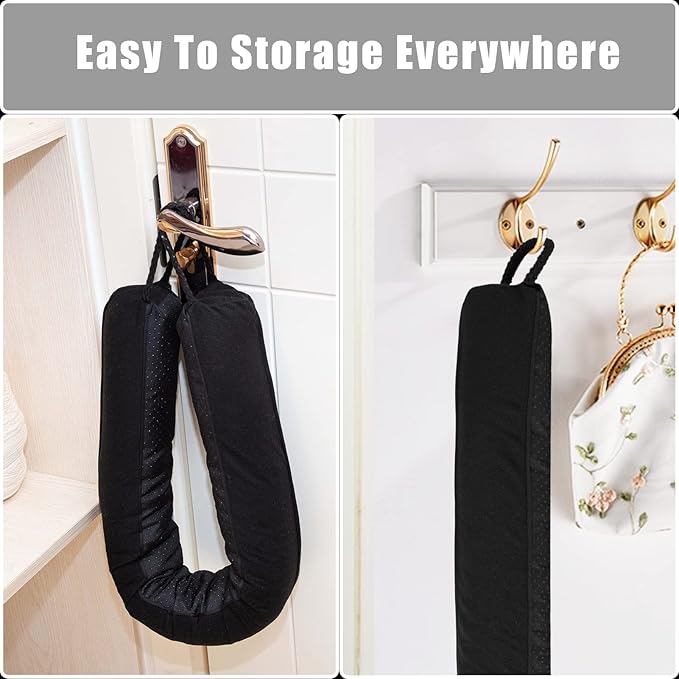 Marwood Under Door Draft Stopper 38 inch Wind Stopper for Door & Window, Removable and Washable Weighted French Air Draft Stopper Triangle Noise Blocker for Bottom of Door with Hanging Loops - Black