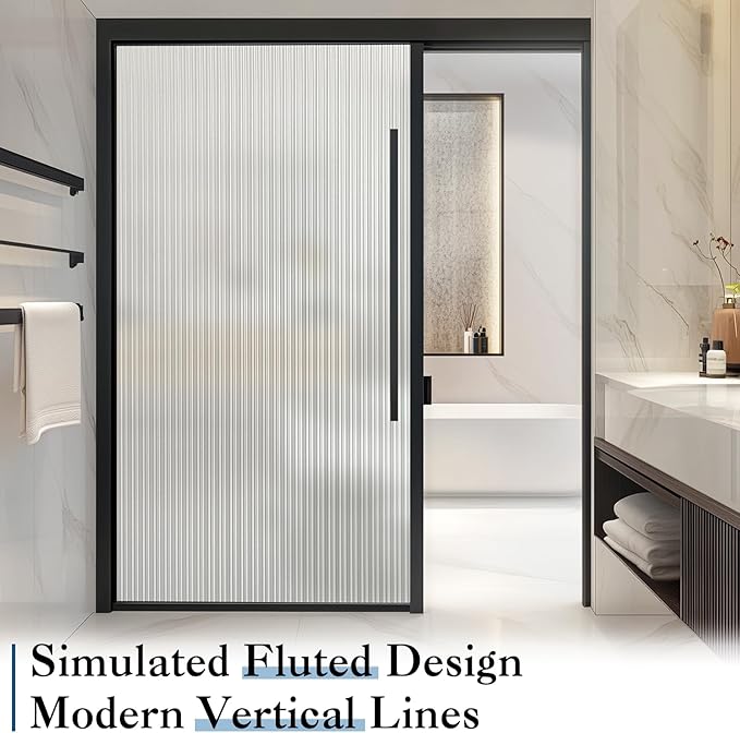 Haton Reeded Glass Window Privacy Film, Frosted Glass Window Film, Static Cling UV Blocking Stickers, Decorative Removable Cover for Bathroom Door Office, Non Adhesive 35.4" x 78.7"